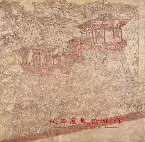 唐阙楼图壁画（两副）